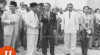 Foto Wakil Presiden Moh. Hatta beserta Ibu Rachmi Rahim Hatta saat Peresmian Pelabuhan Nusantara I Tanjung Priok, 11 Juni 1955. Tampak Menteri Perekonomian Rooseno Soerjohadikoesoemo, R. Achmad Soebardjo Djojoadisoerjo,  Menteri Perhubungan AK. Gani